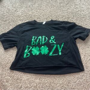 St. Patrick's Day "Bad and Boozy" Cropped Tee - Black, Medium